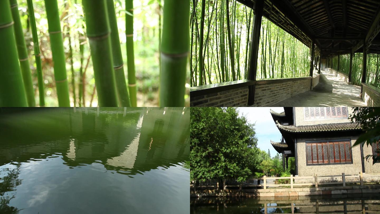实拍中国古建筑风景长廊竹林