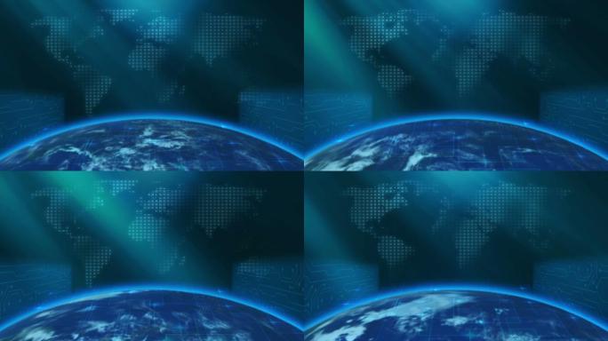 地球世界地图蓝色科技线路背景