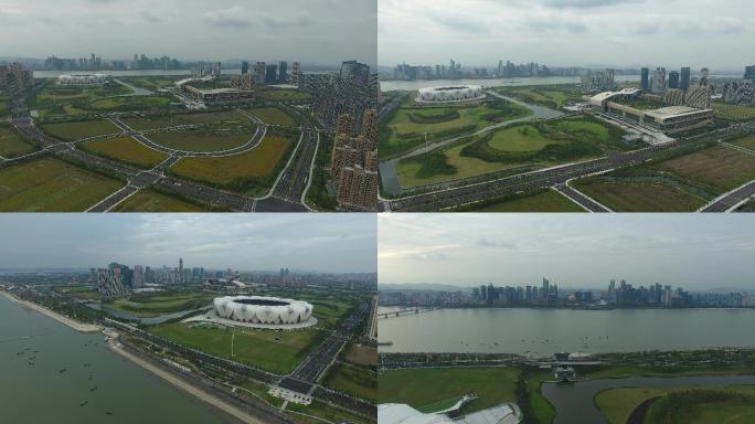 G20峰会主会场杭州奥体中心航拍4K