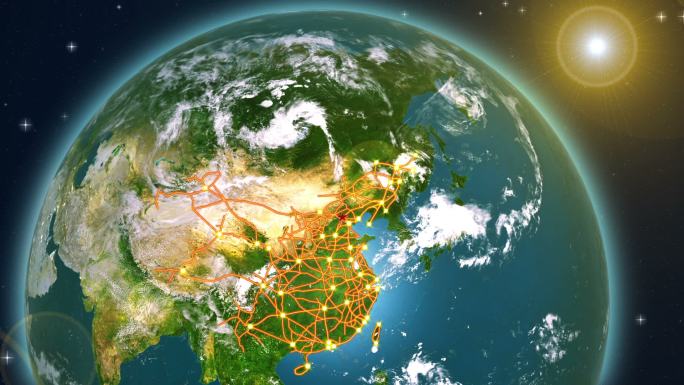 三维动画制作地球含有中国铁路线路网2