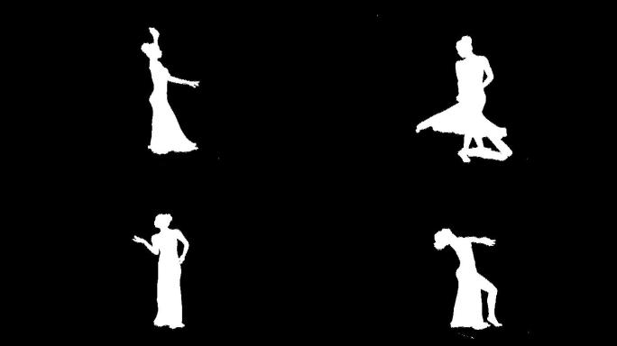 女性剪影舞蹈绿屏抠像素材带通道