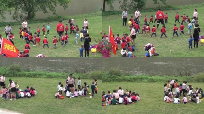 幼儿园老师小朋友草地游戏用歺