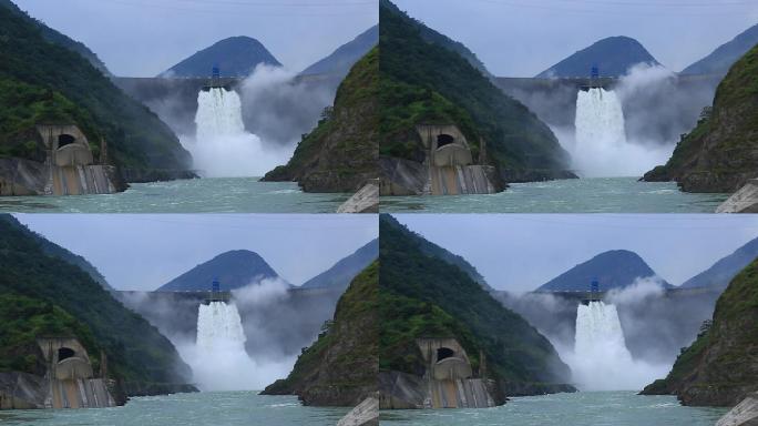 水电站奔腾而下的壮观瀑布