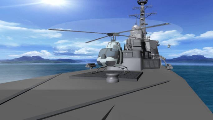 高清三维军舰带直升飞机动画演示