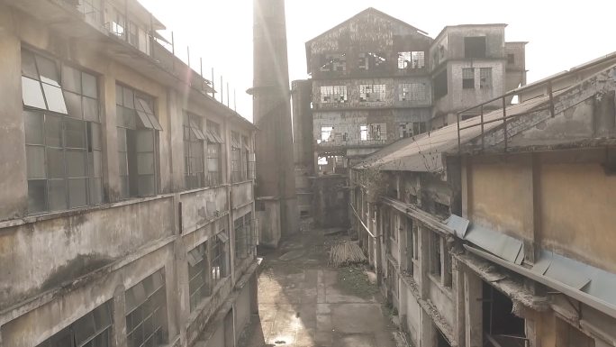 航拍广州市番禺区废旧糖工厂