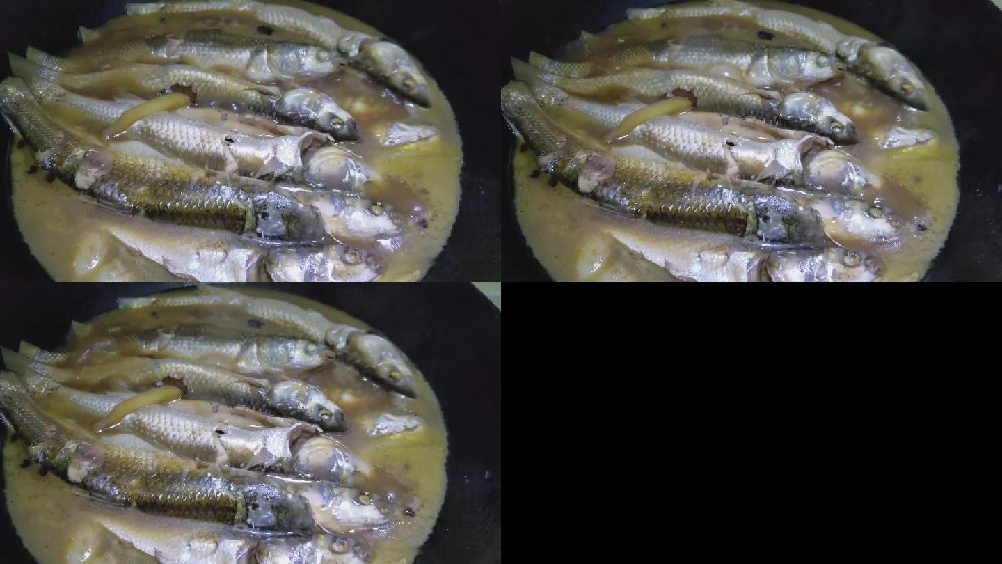 海鱼梭子鱼烹饪出锅实拍素材
