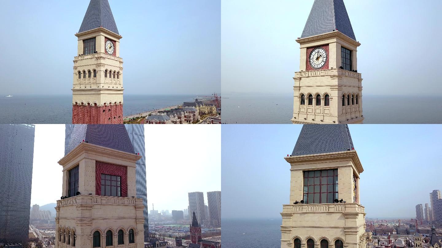 4K航拍老建筑欧式建筑钟楼时钟