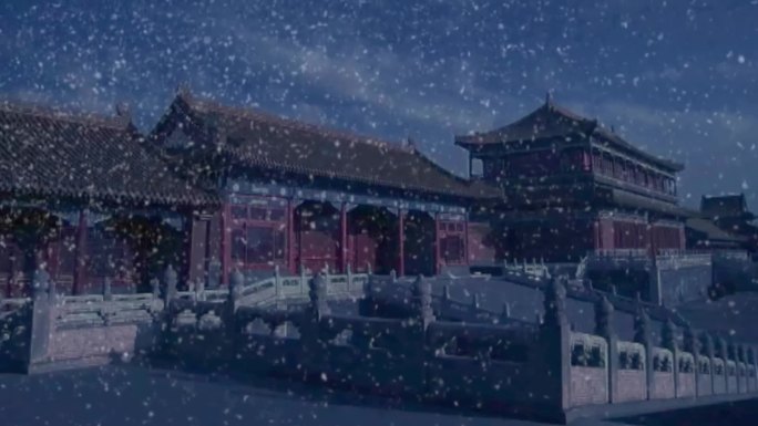 宫廷皇宫雪景下雪