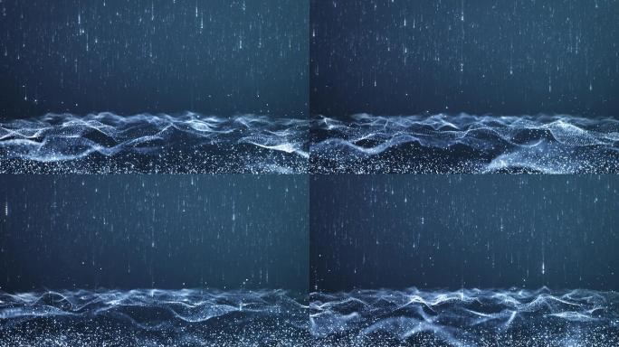 蓝色海洋粒子雨唯美波浪背景