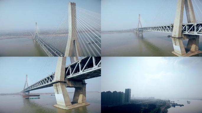 大气全景武汉东湖大桥、天兴洲大桥航拍