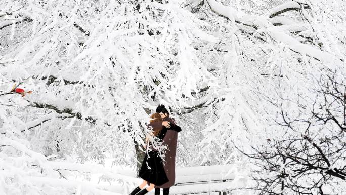 唯美大气冬日情侣拥抱背影视频素材