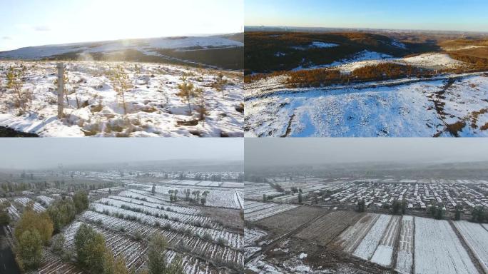 张北草原天路风车雪景航拍道路沿途风景