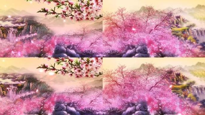山水桃花林中国风水墨画视频素材
