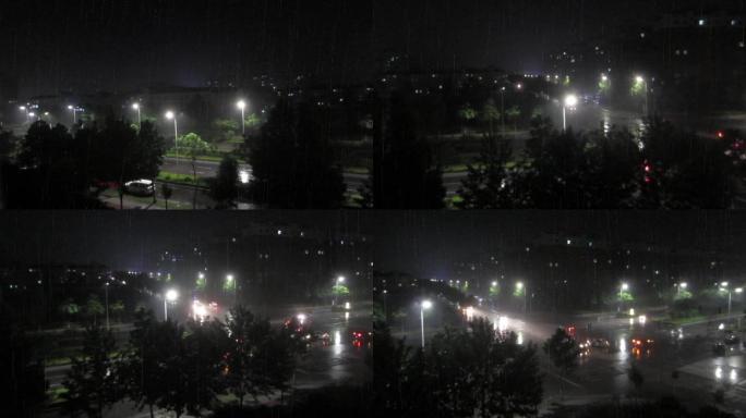 实拍城市雨夜十字路口交通事故视频素材