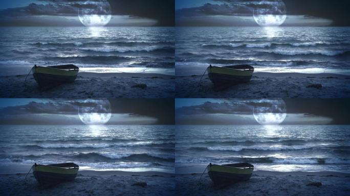 月夜沙滩海浪HD