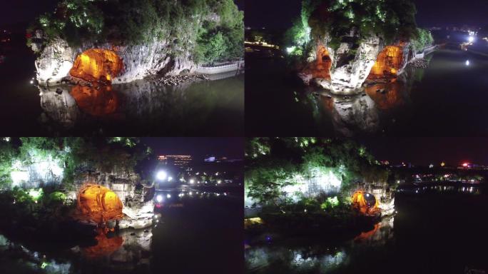 桂林象鼻山夜景航拍