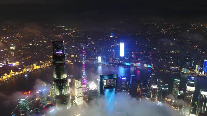 夜景航拍上海中心
