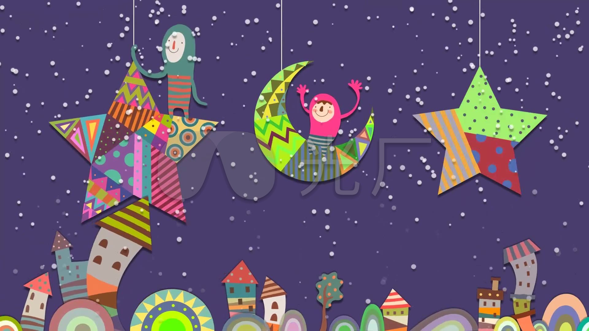 卡通动画儿童节六一夜晚欢乐舞台背景