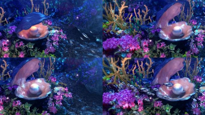 海底贝壳珍珠鱼群珊瑚