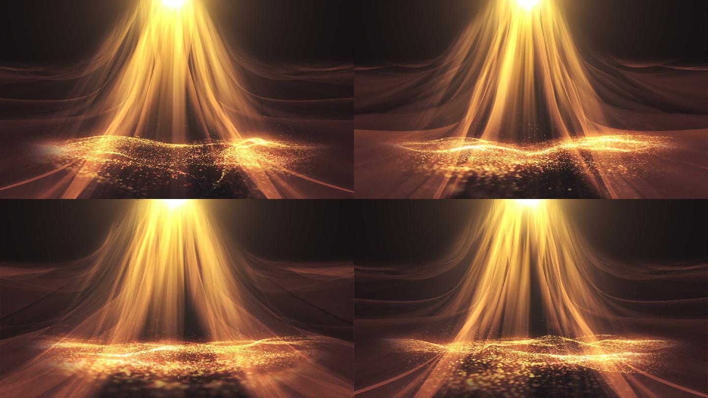 【原创】3D全息投影辉煌金色粒子海洋背景