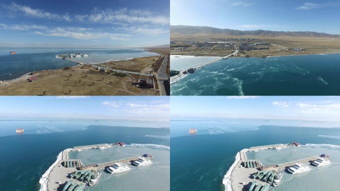 冬季青海湖航拍镜头