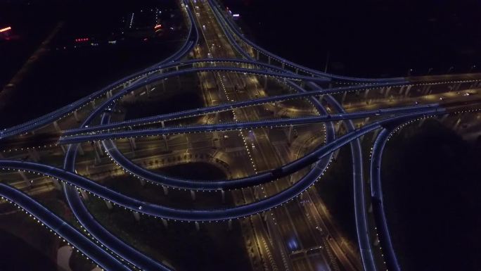 航拍高架立交桥夜景