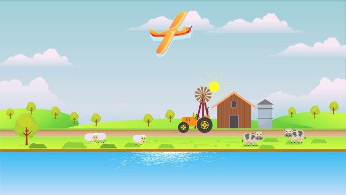 农场飞机卡通动物动画