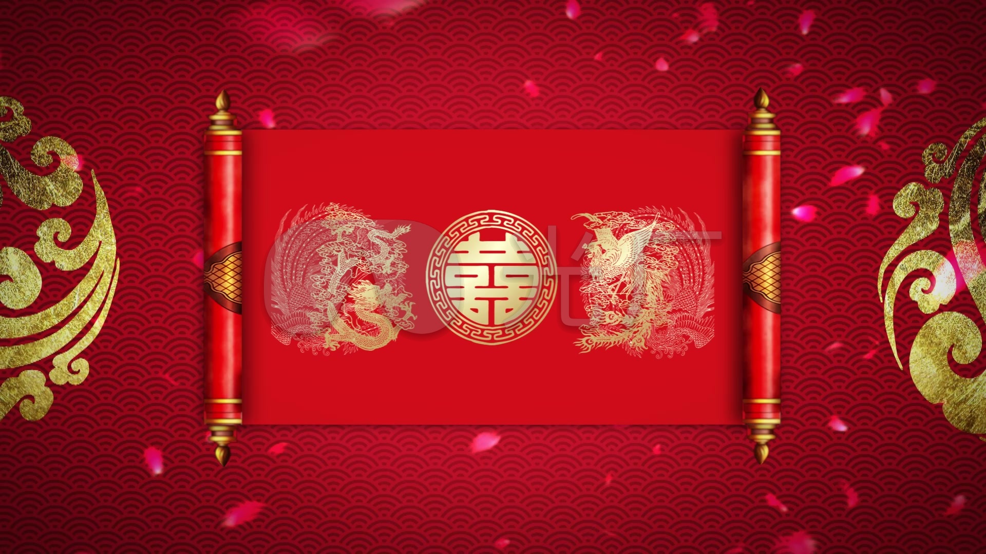 大气中式婚礼卷轴展开led背景视频_1920x1080_高清视频素材下载(编号