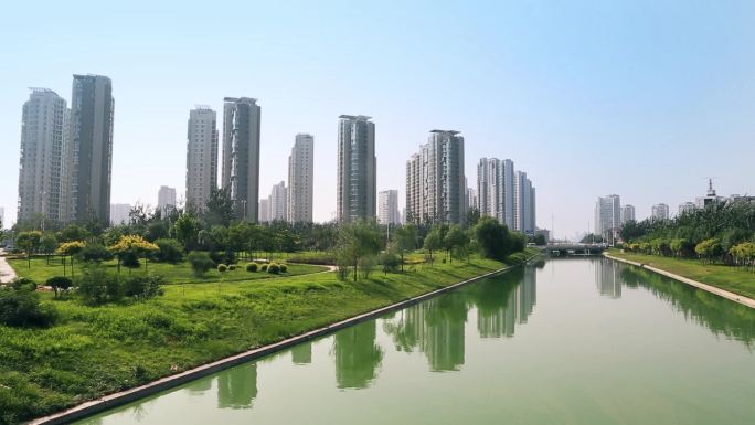 天津建筑风景河边住宅区