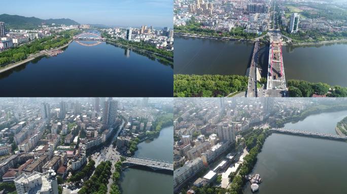 航拍中国信阳美丽的河流信阳大桥视频素材