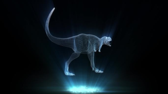 全息投影3D恐龙线框循环视频