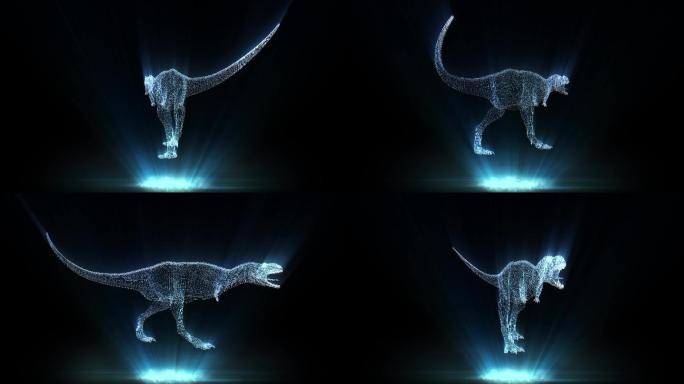 全息投影3D恐龙线框循环视频