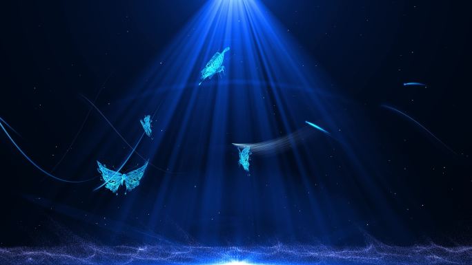 蓝色光粒子飞舞蝴蝶