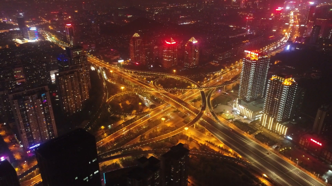 原创济南航拍夜景立交桥