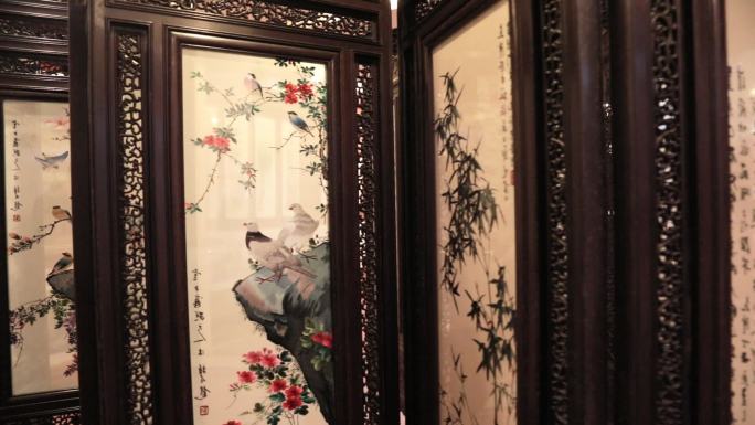 中式古典刺绣屏风实拍