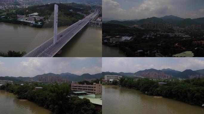 航拍广州大桥梅江河城市