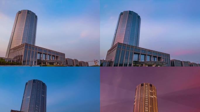 上海浦东新区政府大楼大范围移动日转夜延时