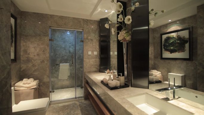 豪华别墅内浴室卫生间空镜