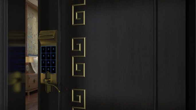 新中式卧室密码锁入户