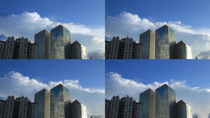 广州蓝天白云倒映在现代化的玻璃幕墙上20