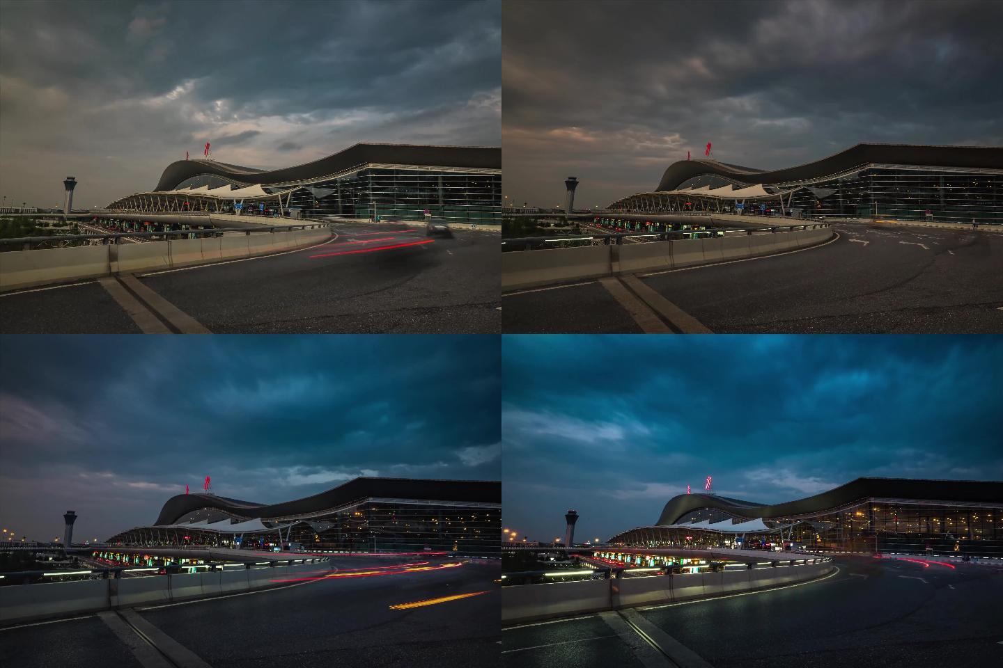 长沙黄花机场航站楼日转夜延时摄影