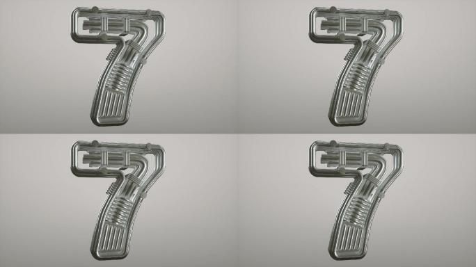 机械风格阿拉伯数字7模型（OC渲染）