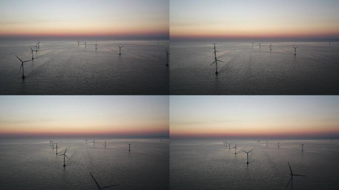 4K原素材-航拍东海大桥风力发电机