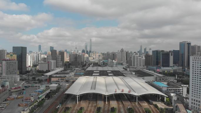 4K原素材-航拍上海火车站
