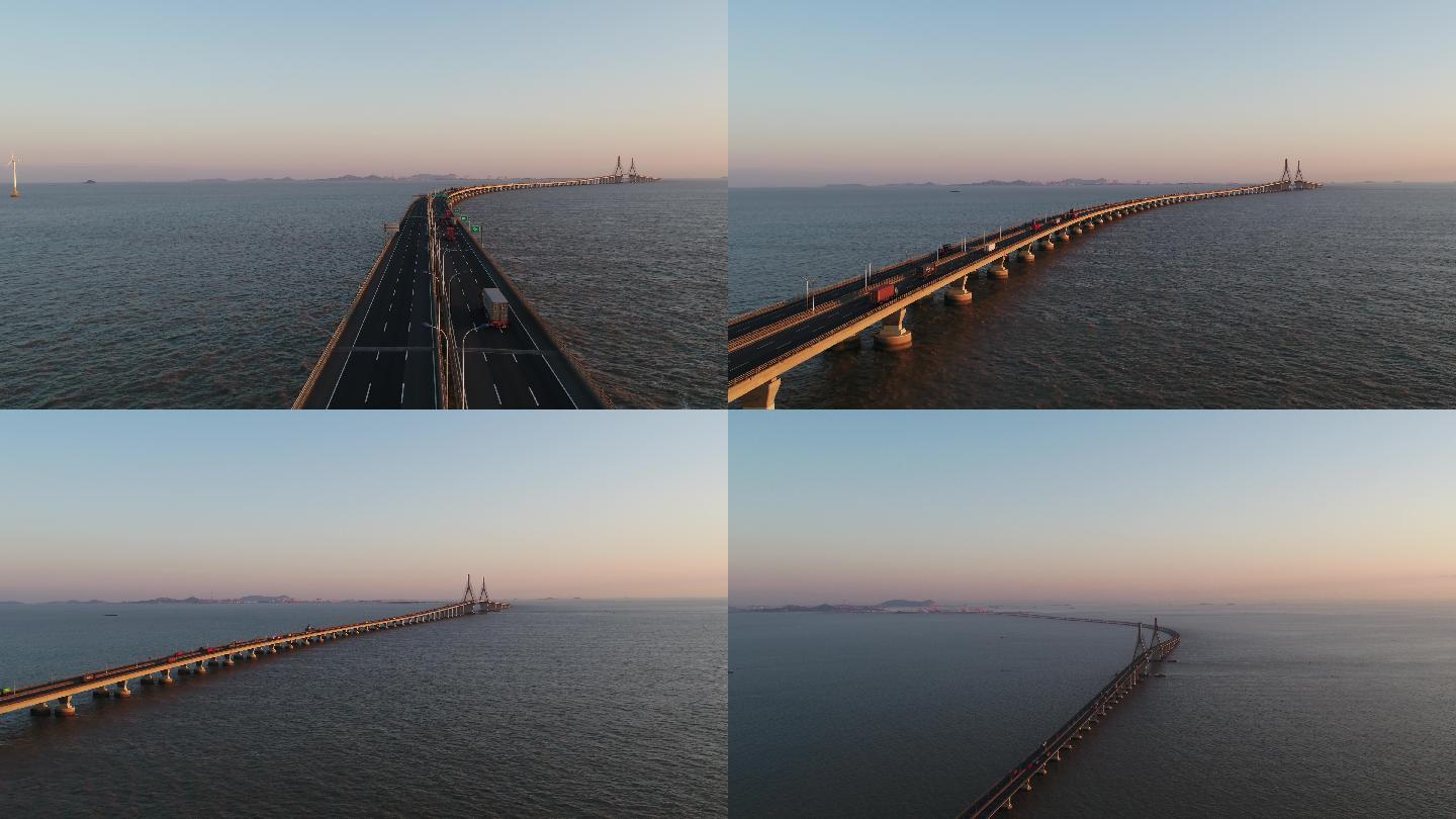 4K原素材-夕阳映照下的上海东海大桥