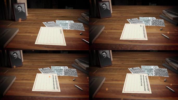 老旧桌子写信伏案写作老旧照片历史写信