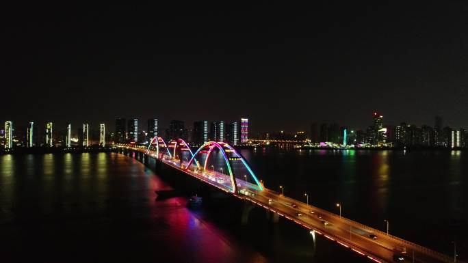 航拍夜景长沙福元路大桥