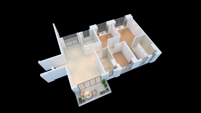 3D动画-室内设计样板房户型生长特效