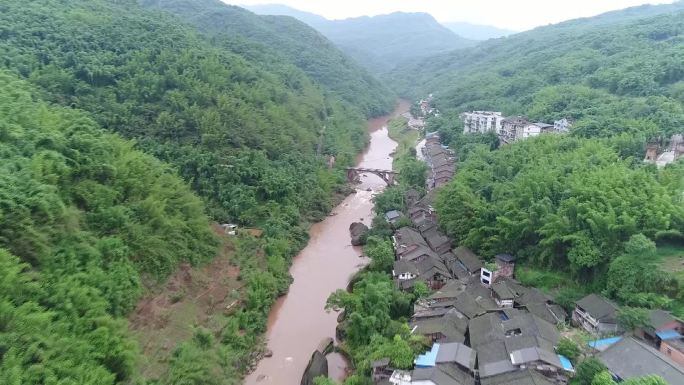 航拍贵州大山竹林古镇和赤水河美景