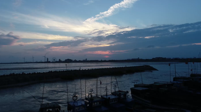上海碧海金沙海湾南海观音寺海边夜景航拍